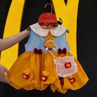 Vestito giallo da bambina con hamburger - Giallo - 6-7T - image 1