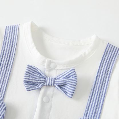 Tutina a maniche corte a righe blu e bianche con fiocco per neonato - image 2