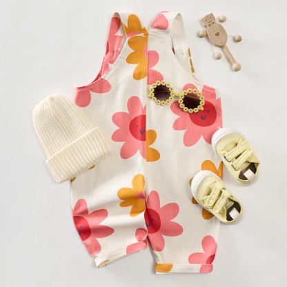 Salopette con fiori e faccine sorridenti per neonati e bambini - image 2