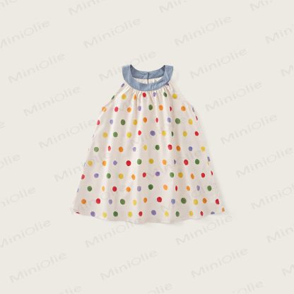 Vestitino da bambina a pois in morbido cotone - Beige - 8-9T - image 1