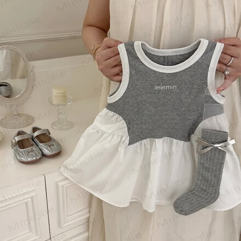 Vestito grigio in maglia con fiocco per bambina o calzini di pizzo - image 2