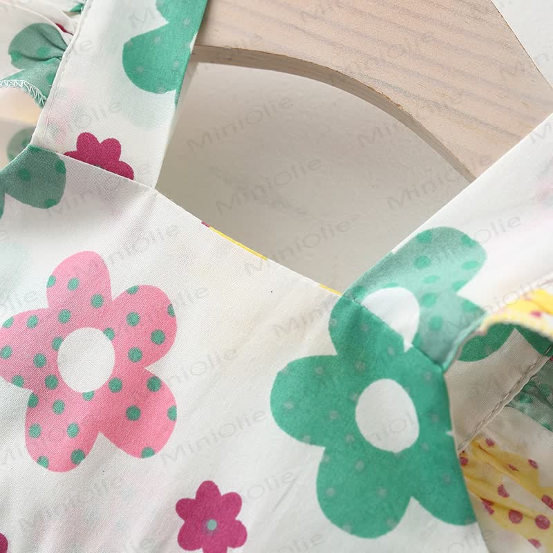 Vestitino da neonata in cotone con stampa floreale viola o arancione e cappellino - image 4