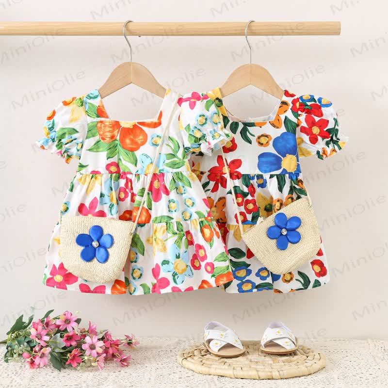 Vestito da principessa in cotone con stampa floreale arancione o blu per bambina - image 1