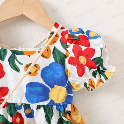 Vestito da principessa in cotone con stampa floreale arancione o blu per bambina - image 4