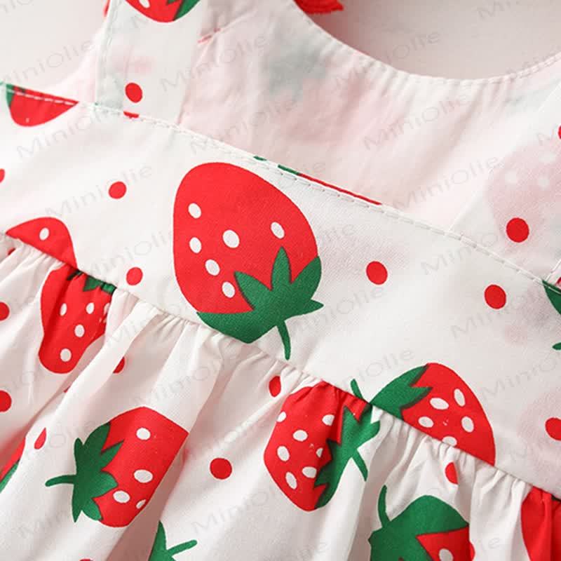 Vestitino senza maniche in cotone con stampa di fragole o cuori e cappellino abbinato. - image 8