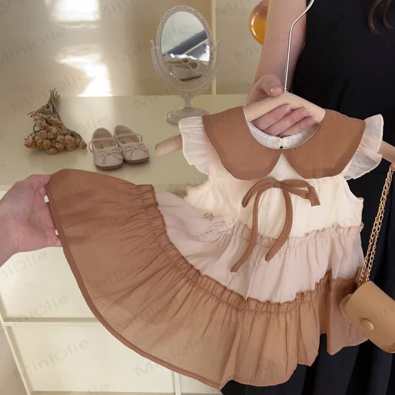 Vestito da principessa in cotone marrone con fiocco per bambina - image 2