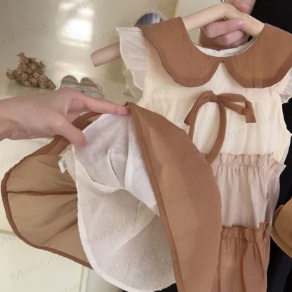 Vestito da principessa in cotone marrone con fiocco per bambina - image 4