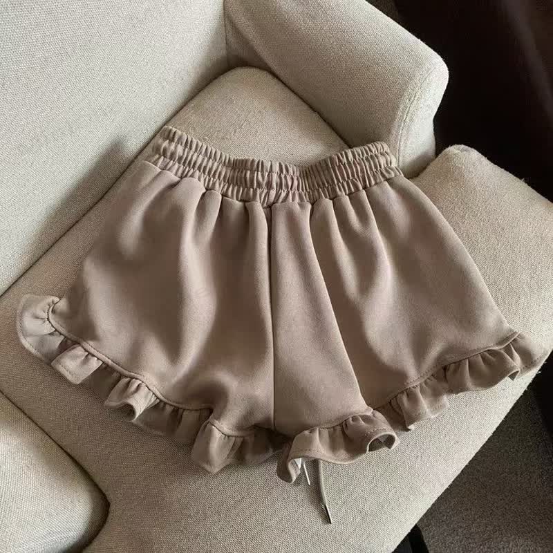 Pantaloncini da bambina in tinta unita, in misto cotone. - Marrone - 12-13T - image 3