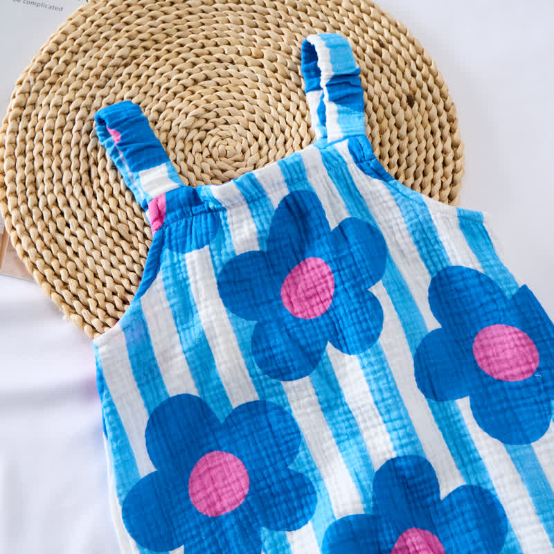 Tutina a righe a fiori azzurra con cappellino - image 4