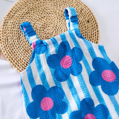 Tutina a righe a fiori azzurra con cappellino - image 4