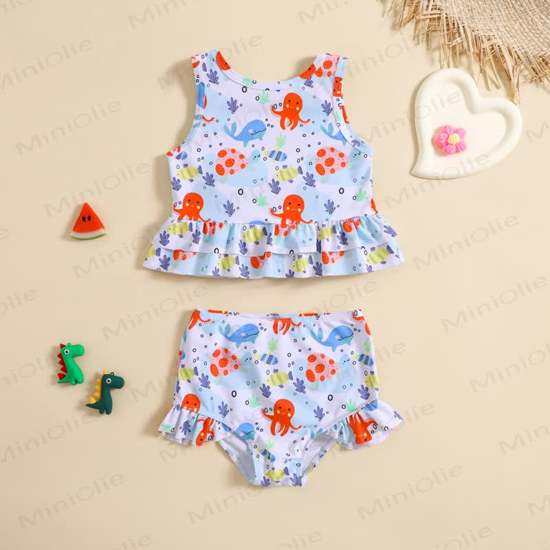 Costume da bagno a due pezzi per bambina con stampa oceano - Blu - 6-7T - image 1