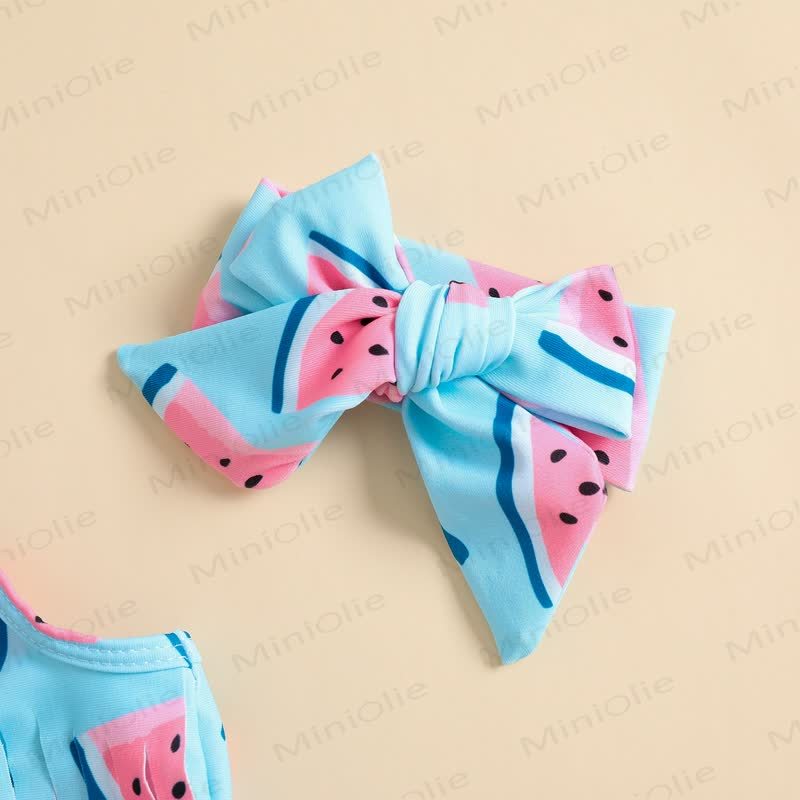 Costume da bagno per neonata a tema anguria con fascia per capelli - image 9