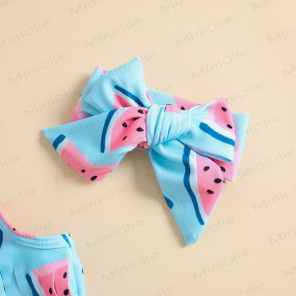 Costume da bagno per neonata a tema anguria con fascia per capelli - image 9