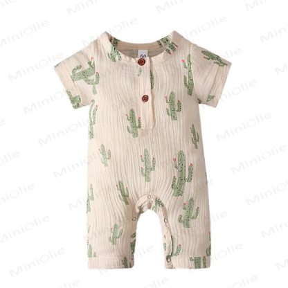 Tutina da neonato in mussola con stampa cactus/arcobaleno - Cactus beige - 2-3T - image 2