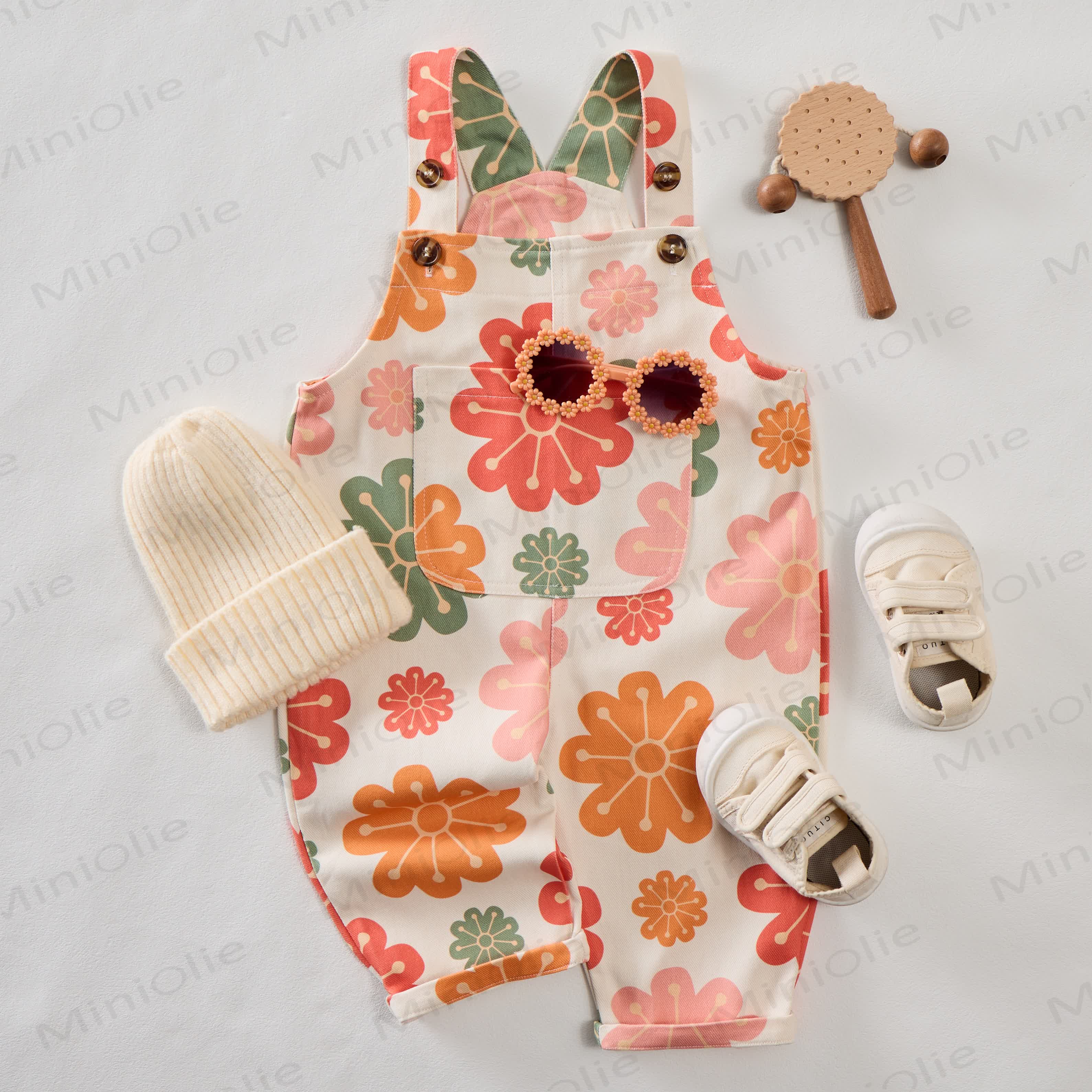 Salopette con tasche a fiori per neonati e bambini - image 2