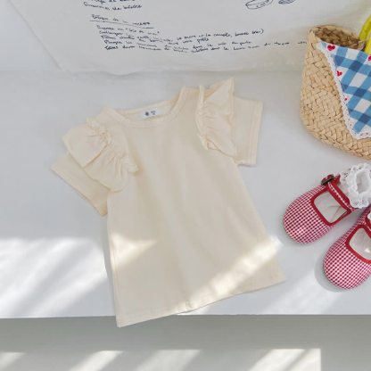 T-shirt a tinta unita con volant per bambina - Beige - 8-9T - image 6