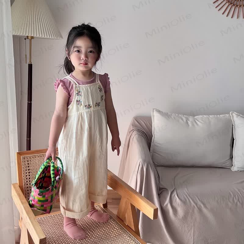 Tutina beige in cotone con stampa floreale per bambina - image 3