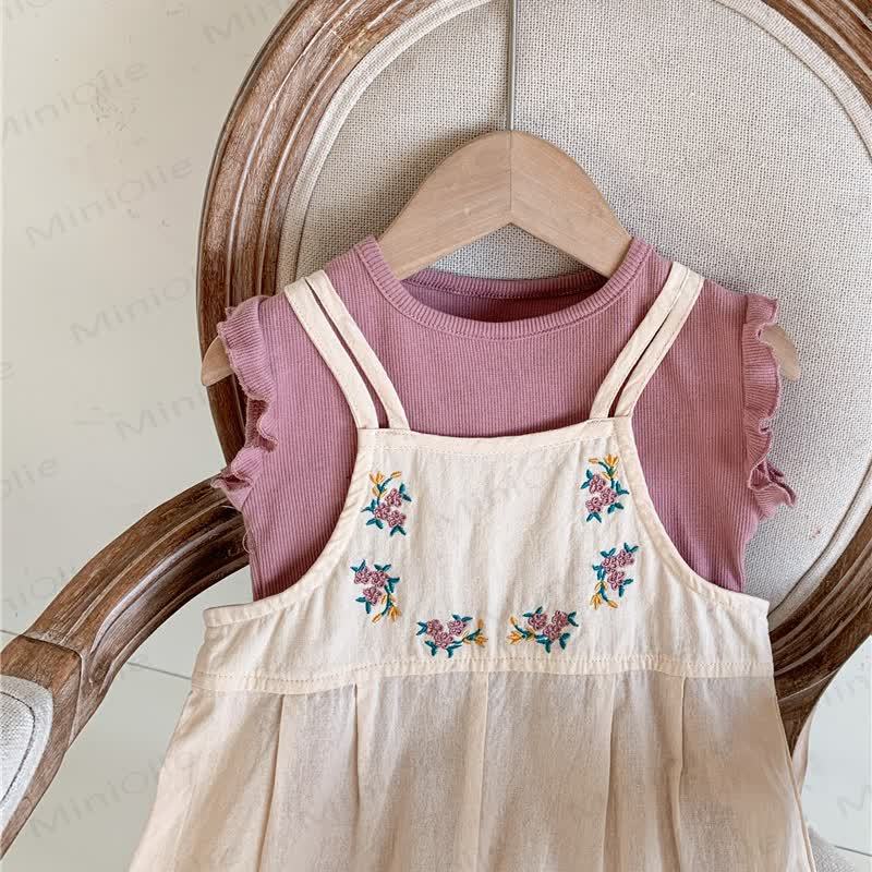 Tutina beige in cotone con stampa floreale per bambina - image 4