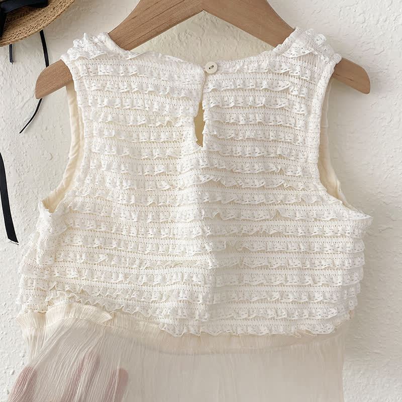 T-shirt senza maniche con arricciatura in pizzo per bambina - image 4