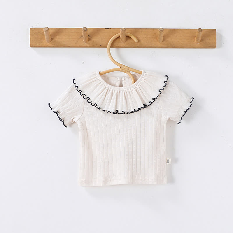 T-shirt da bambina in cotone con colletto a volant. - Beige - 2-3T - image 2