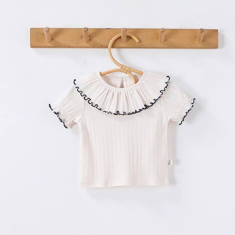 T-shirt da bambina in cotone con colletto a volant. - Beige - 2-3T - image 2