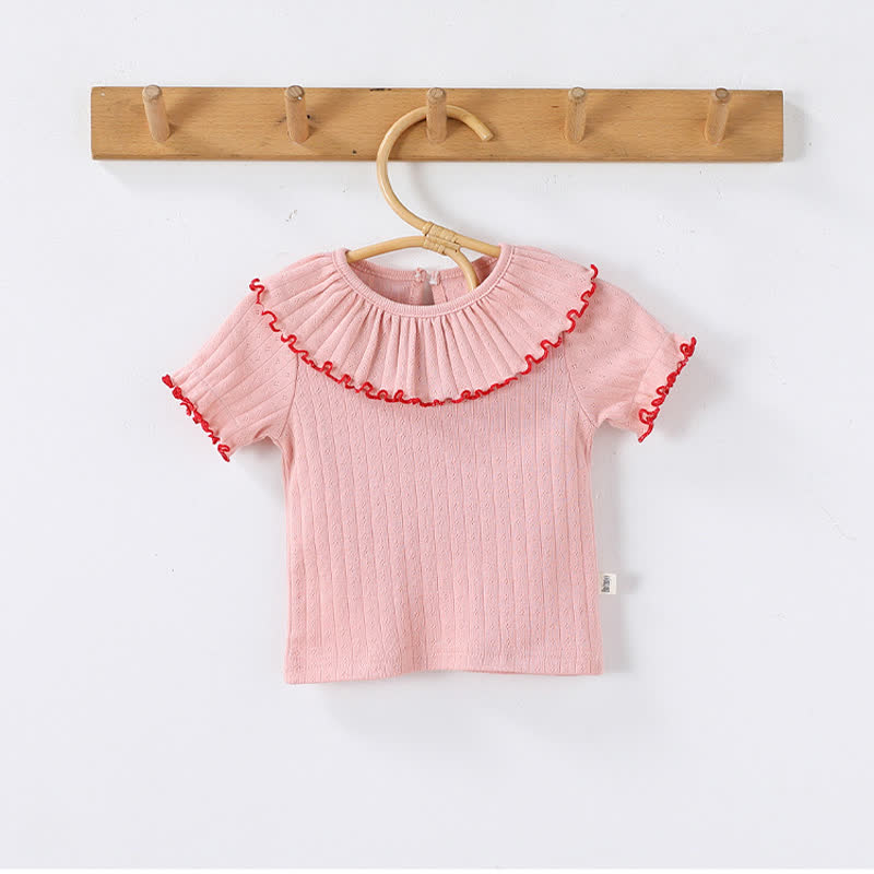 T-shirt da bambina in cotone con colletto a volant. - Rosa - 2-3T - image 4