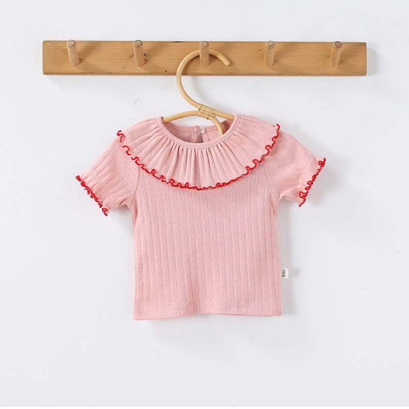 T-shirt da bambina in cotone con colletto a volant. - Rosa - 2-3T - image 4