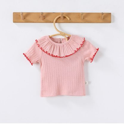 T-shirt da bambina in cotone con colletto a volant. - Rosa - 2-3T - image 4