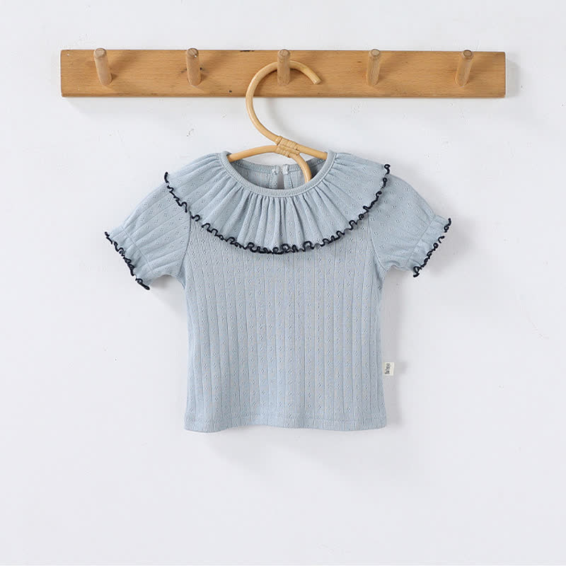 T-shirt da bambina in cotone con colletto a volant. - Blu - 2-3T - image 3