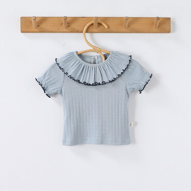T-shirt da bambina in cotone con colletto a volant. - Blu - 2-3T - image 3