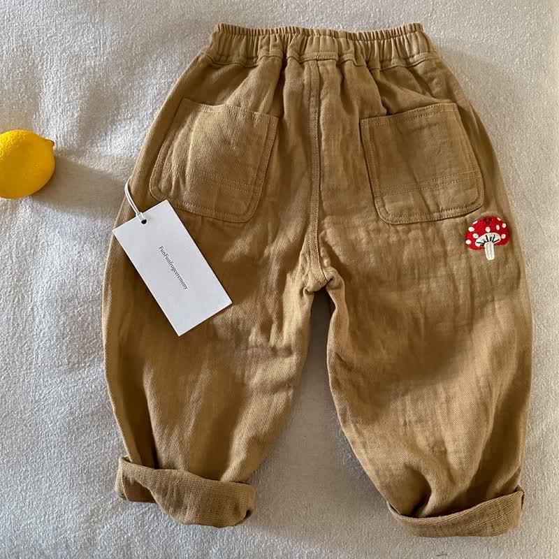 Pantaloni casual in denim di cotone con stampa a funghi per bambini - Cammello - 8-9T - image 1