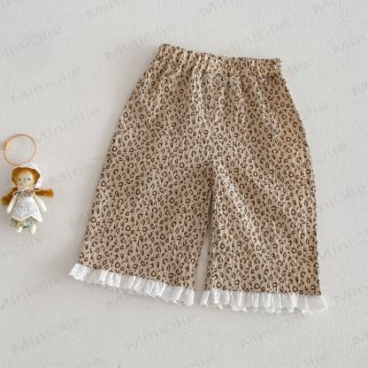 Canotta in cotone con pizzo o pantaloni con stampa leopardata per neonate. - Beige - 4-5T - image 2