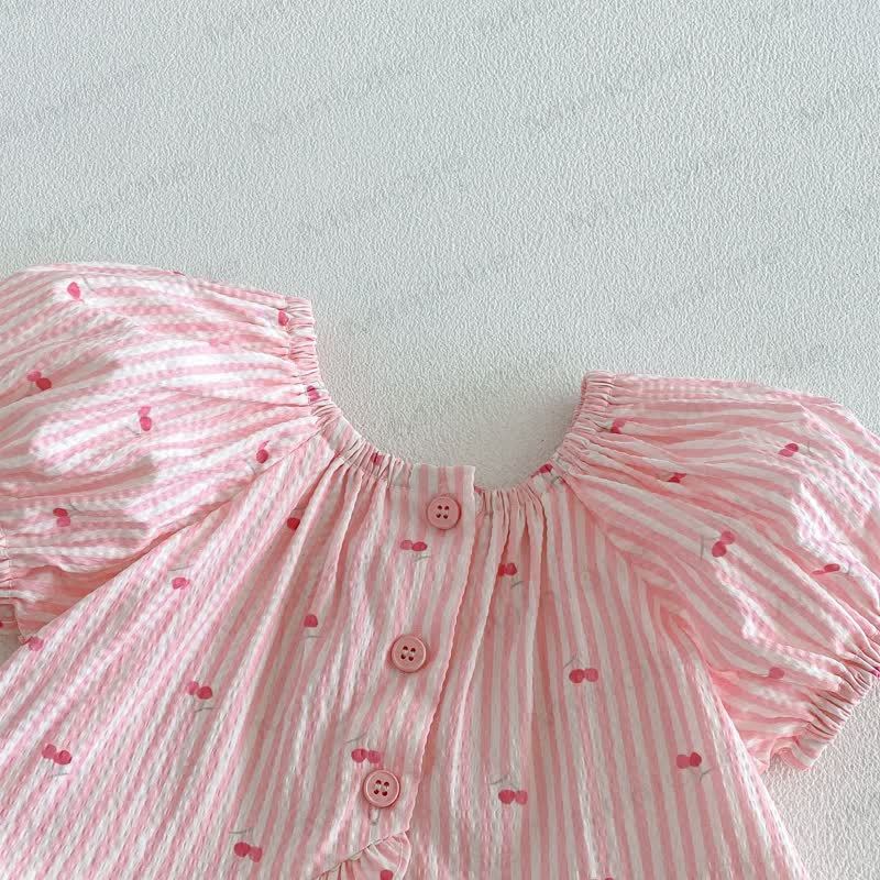 Maglietta a maniche a sbuffo con stampa di ciliegie o pantaloni bianchi in pizzo per neonate. - image 6