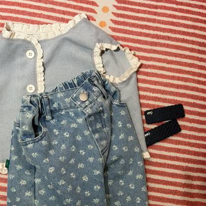 Pantaloni in denim di cotone con stampa floreale per bambini, estivi - image 2