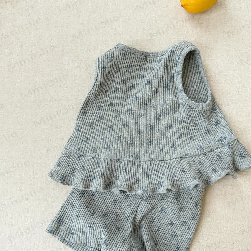 Completo estivo per bambina composto da canotta e pantaloncini in cotone a coste. - Grigio - 6-7T - image 2