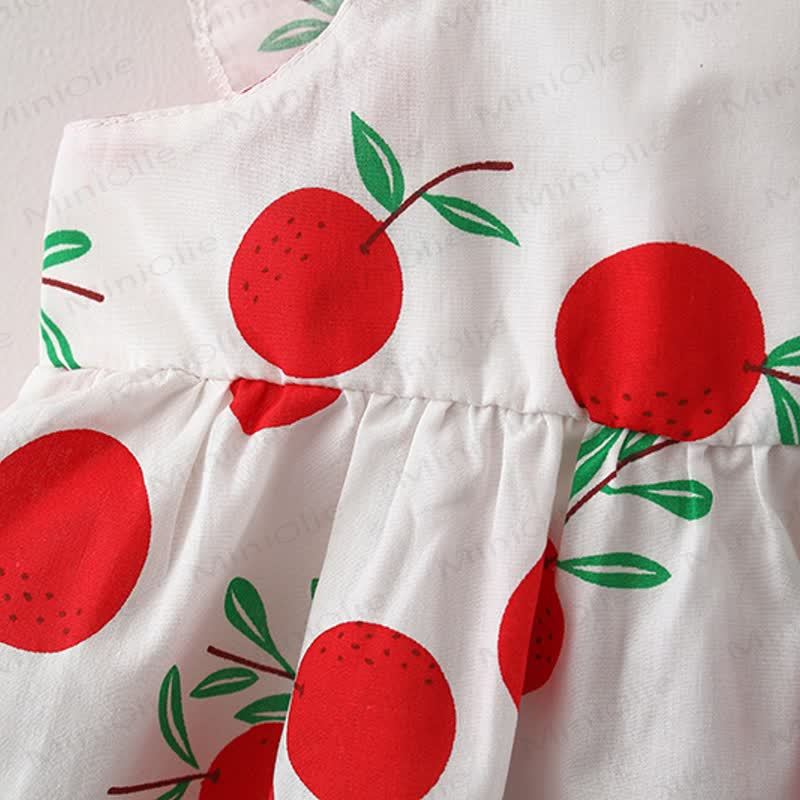 Vestitino estivo da bambina in cotone con fiocco e stampa di frutta, fiori o cerchi, con cappellino. - image 11