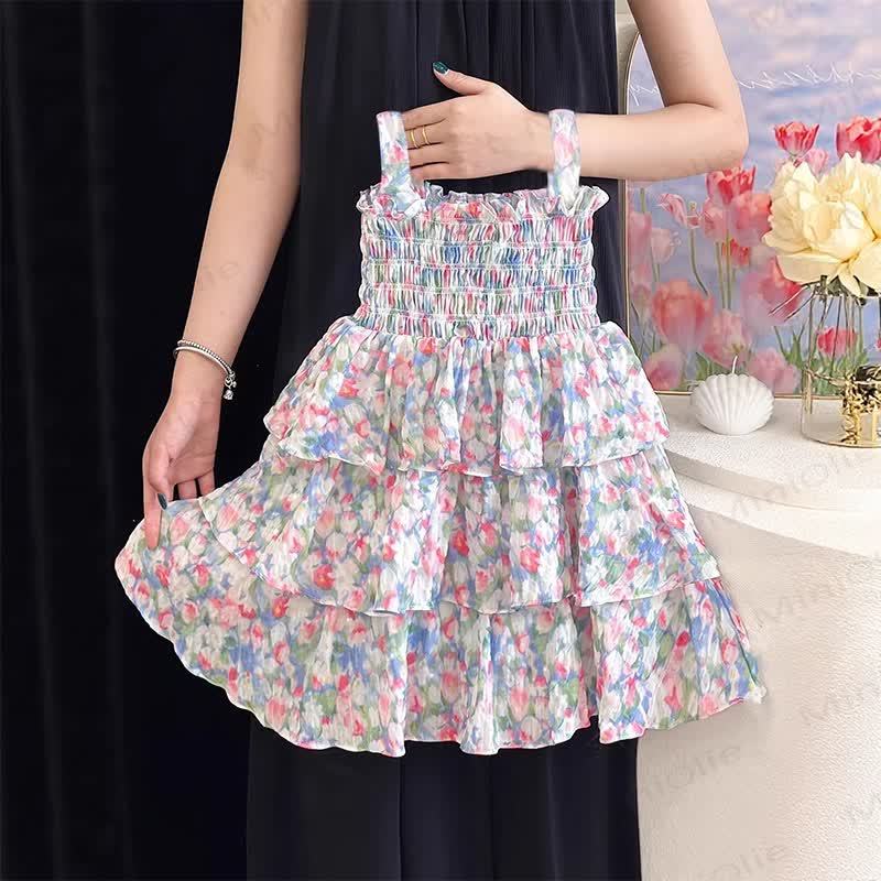 Vestito senza maniche rosa con stampa floreale per bambina - image 2