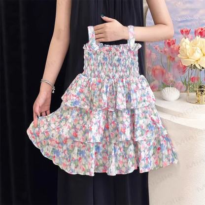 Vestito senza maniche rosa con stampa floreale per bambina - image 2
