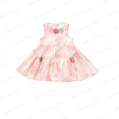Vestito senza maniche in cotone rosa a fantasia floreale per bambina - image 3
