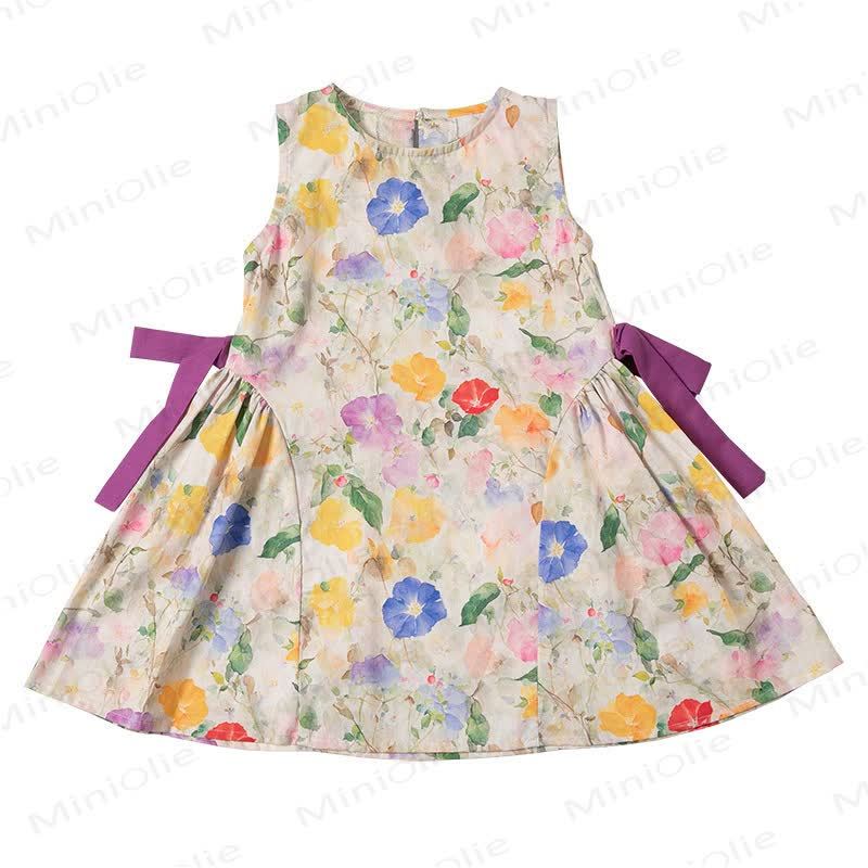 Vestito senza maniche rosa con fiocco floreale per bambina - image 2