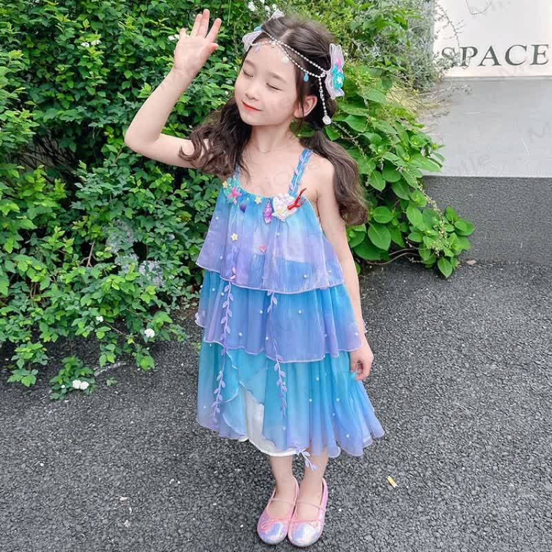 Vestito senza maniche in tulle di cotone per bambina - Blu - 10-11T - image 2