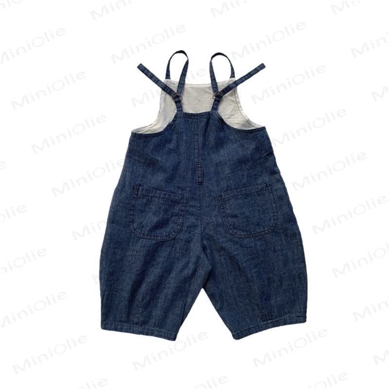 Salopette in denim blu navy tinta unita di cotone per bambini - image 3