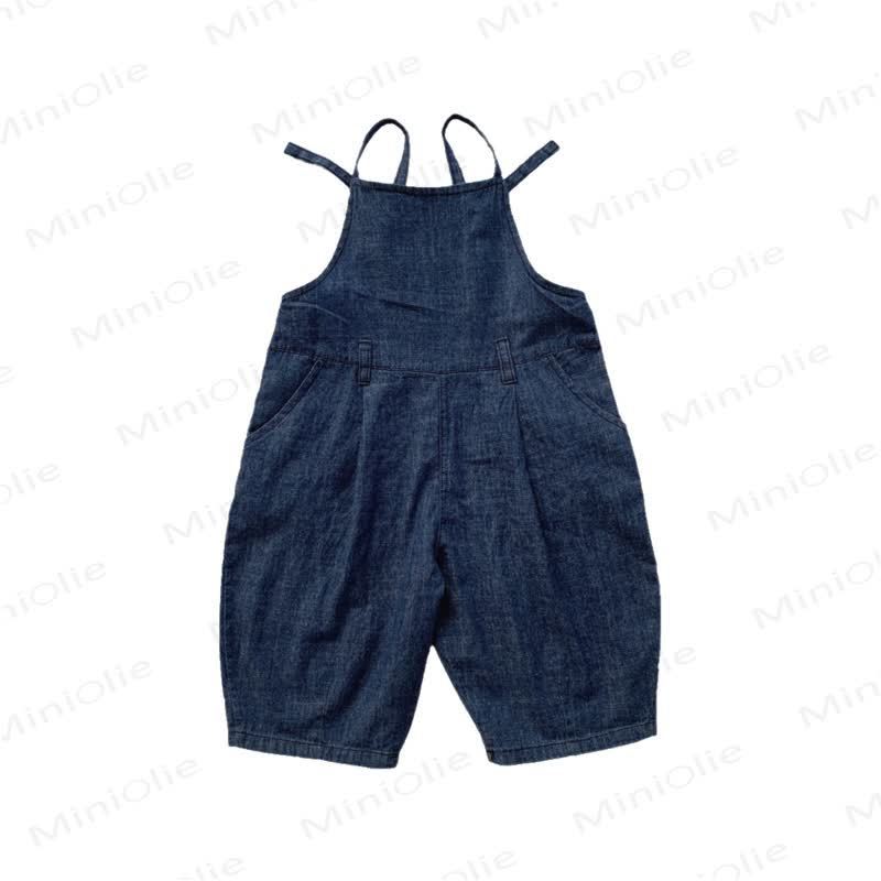 Salopette in denim blu navy tinta unita di cotone per bambini - Marina - 6-7T - image 1