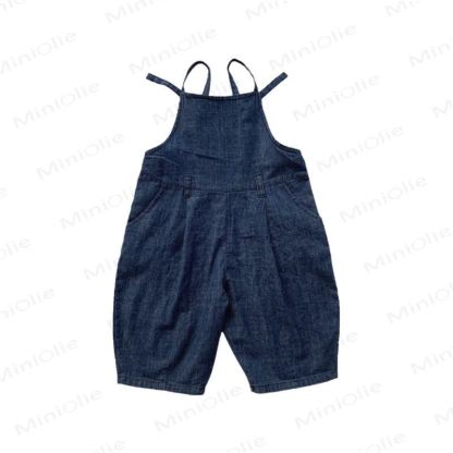 Salopette in denim blu navy tinta unita di cotone per bambini - Marina - 6-7T - image 1