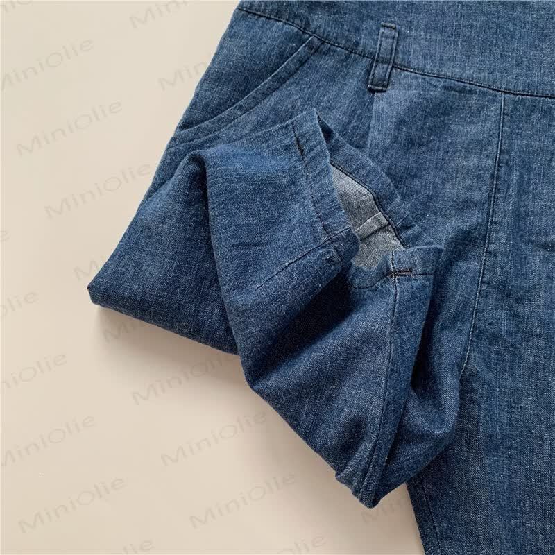 Salopette in denim blu navy tinta unita di cotone per bambini - image 5