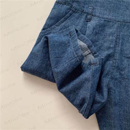 Salopette in denim blu navy tinta unita di cotone per bambini - image 5