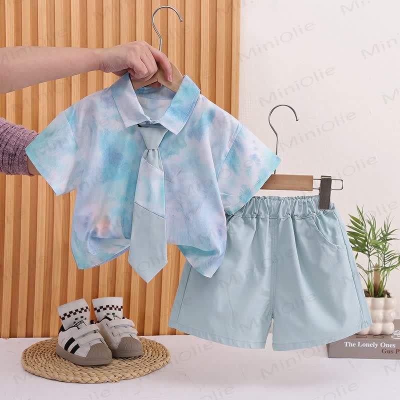 Completo per neonato/bambino composto da camicia verde con cravatta e pantaloncini. - Verde - 3-4 anni - image 1