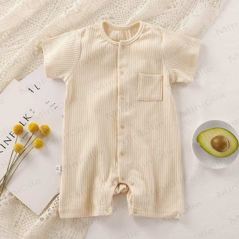 Tutina da neonato a coste tinta unita con bottoni automatici sul davanti - Beige - 18-24 mesi - image 3