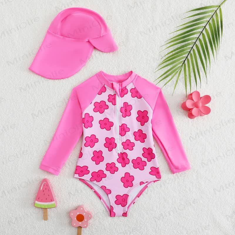 Costume da bagno rosa chiaro con stampa floreale e cerniera - Rosa - 2-3 anni - image 1