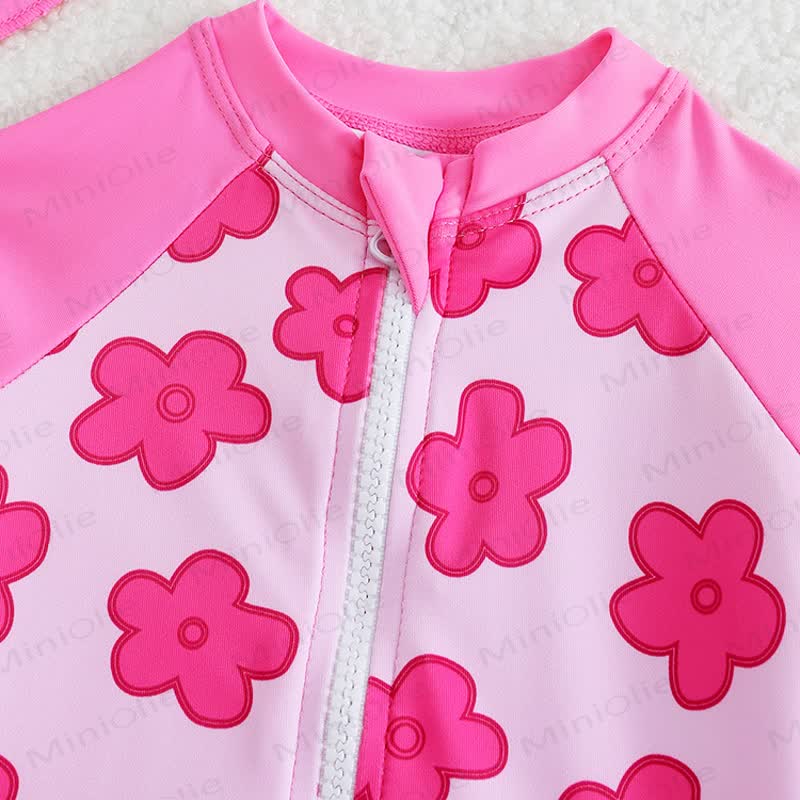 Costume da bagno rosa chiaro con stampa floreale e cerniera - image 2